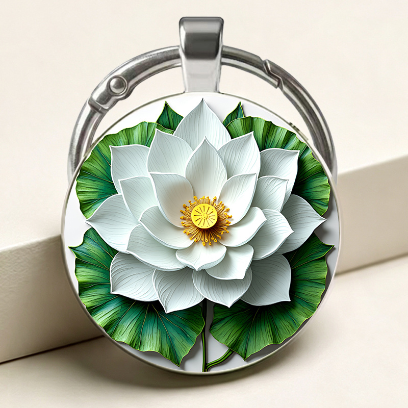 Realistic Semi-Realistic White Lotus Keychain